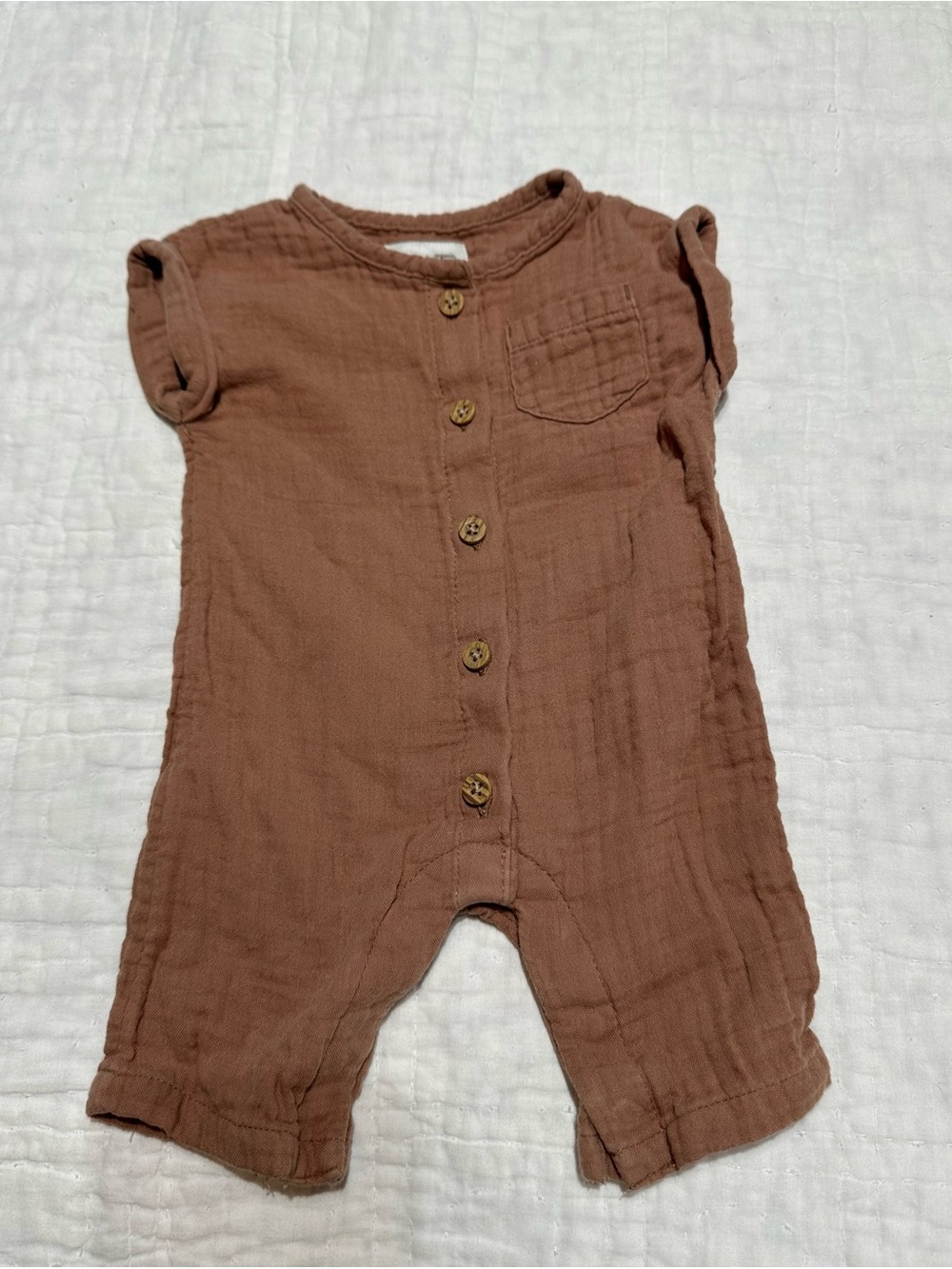 Brown Cotton Muslin Baby Romper - Unbranded